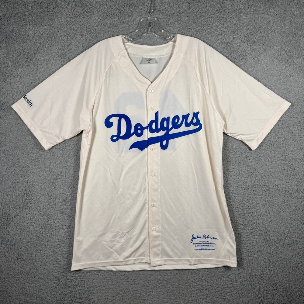 Jackie Robinson Los Angeles Dodgers 42 Baseball Jersey Mens‎ XL Cream Blue MLB